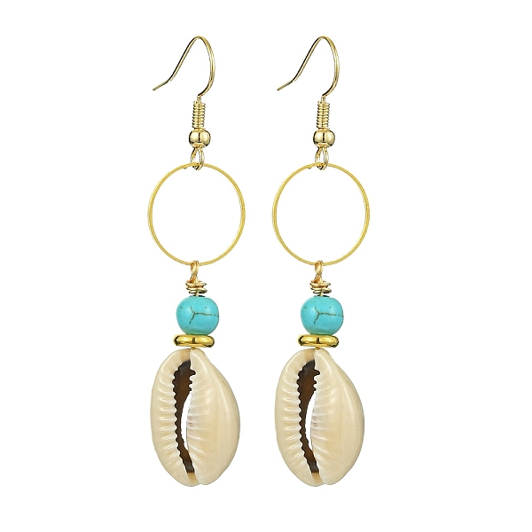 PandaHall Natural Shell & Synthetic Turquoise Dangle Earrings, Alloy Ring Long Drop Earrings, Golden, 61x14mm Shell Shell Shape
PandaHall Natural Shell & Synthetic Turquoise Dangle Earrings, Alloy Ring Long Drop Earrings, Golden, 61x14mm Shell Shell Shape
