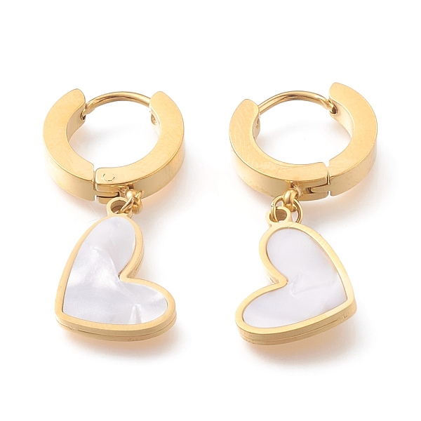 PandaHall 304 Stainless Steel Huggie Hoop Earrings, with Natural White Shell, Heart, Golden, 30.5mm, Pin: 1mm 304 Stainless Steel Heart
PandaHall 304 Stainless Steel Huggie Hoop Earrings, with Natural White Shell, Heart, Golden, 30.5mm, Pin: 1mm 304 Stainless Steel Heart