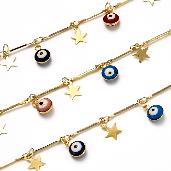 PandaHall Brass Bar Link Chains, with Enamel Charms, Spool, Long-Lasting Plated, Soldered, Star & Evil Eye, Golden, Links: 14.5x1.6x0.8mm...
PandaHall Brass Bar Link Chains, with Enamel Charms, Spool, Long-Lasting Plated, Soldered, Star & Evil Eye, Golden, Links: 14.5x1.6x0.8mm...