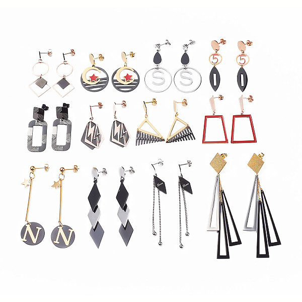 PandaHall Two Tone 304 Stainless Steel Dangle Stud Earrings, Mixed Shapes, Mixed Color, 34~93mm, Pin: 0.6~0.8mm 304 Stainless Steel Mixed..., Multicolor
PandaHall Two Tone 304 Stainless Steel Dangle Stud Earrings, Mixed Shapes, Mixed Color, 34~93mm, Pin: 0.6~0.8mm 304 Stainless Steel Mixed..., Multicolor
