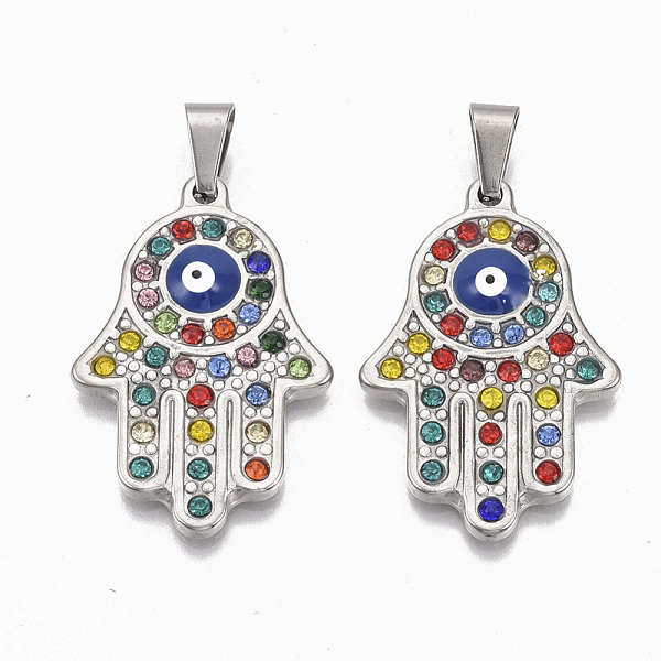 PandaHall 304 Stainless Steel Pendants, with Colorful Rhinestone,Iron Snap On Bails and Enamel, Hamsa Hand/Hand of Fatima/Hand of Miriam..., Multicolor
PandaHall 304 Stainless Steel Pendants, with Colorful Rhinestone,Iron Snap On Bails and Enamel, Hamsa Hand/Hand of Fatima/Hand of Miriam..., Multicolor