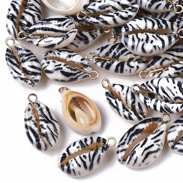 PandaHall Printed Natural Cowrie Shell Pendants, with Golden Plated Brass Loop, Zebra-stripe Pattern, White, 19~23x11~13x6.5~7.5mm, Hole...
PandaHall Printed Natural Cowrie Shell Pendants, with Golden Plated Brass Loop, Zebra-stripe Pattern, White, 19~23x11~13x6.5~7.5mm, Hole...