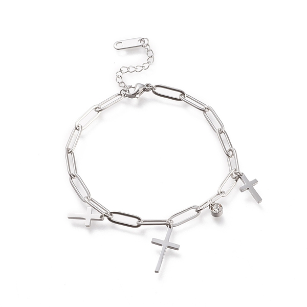 PandaHall 304 Stainless Steel Charm Bracelets, with Paperclip Chains and Clear Cubic Zirconia, Cross, Stainless Steel Color, 6-7/8 inch...
PandaHall 304 Stainless Steel Charm Bracelets, with Paperclip Chains and Clear Cubic Zirconia, Cross, Stainless Steel Color, 6-7/8 inch...