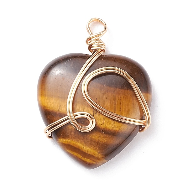 PandaHall Natural Tiger Eye Pendants, with Golden Tone Copper Wire Wrapped, Heart, 40.5x30x8.5mm, Hole: 4.2mm Tiger Eye Heart
PandaHall Natural Tiger Eye Pendants, with Golden Tone Copper Wire Wrapped, Heart, 40.5x30x8.5mm, Hole: 4.2mm Tiger Eye Heart