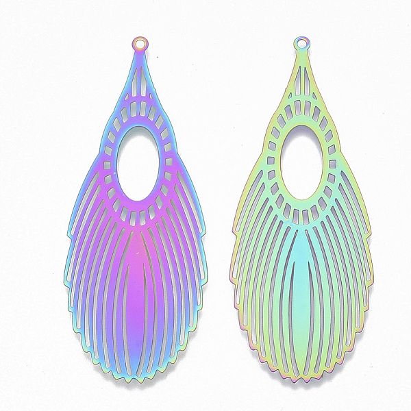 PandaHall Ion Plating(IP) 201 Stainless Steel Filigree Big Pendants, Etched Metal Embellishments, Teardrop, Rainbow Color, 62x24x0.3mm, Hole...
PandaHall Ion Plating(IP) 201 Stainless Steel Filigree Big Pendants, Etched Metal Embellishments, Teardrop, Rainbow Color, 62x24x0.3mm, Hole...