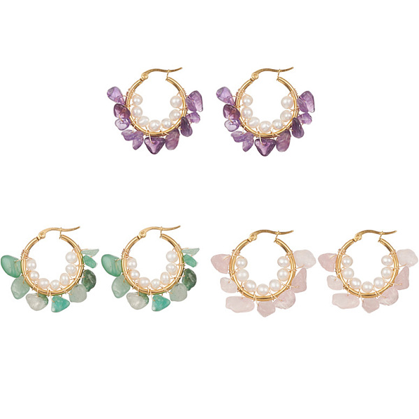 PandaHall Natural Mixed Gemstone Chips & Pearl Beaded Hoop Earrings, Golden 304 Stainless Steel Earrings, 31~33x34.5~37x7.5~9mm Mixed Stone
PandaHall Natural Mixed Gemstone Chips & Pearl Beaded Hoop Earrings, Golden 304 Stainless Steel Earrings, 31~33x34.5~37x7.5~9mm Mixed Stone