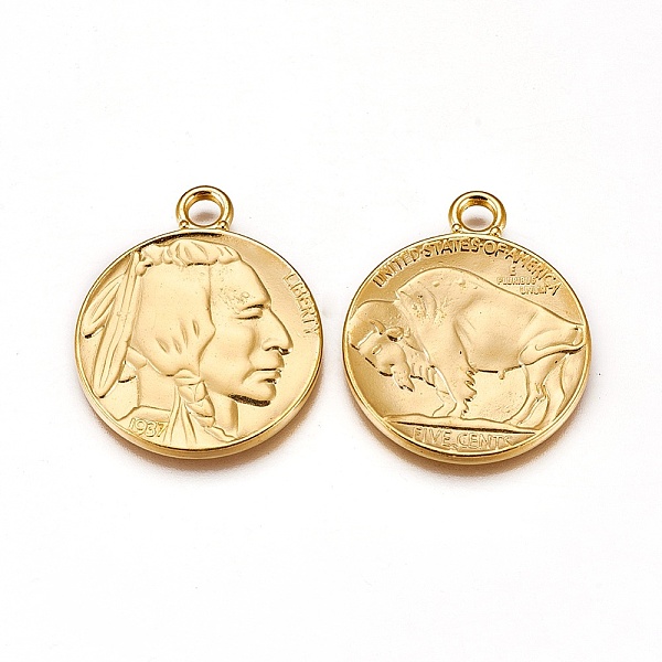 PandaHall Tibetan Style Alloy Coin Pendants, Flat Round with Indian Head and Buffalo, Cadmium Free & Nickel Free & Lead Free, Golden...
PandaHall Tibetan Style Alloy Coin Pendants, Flat Round with Indian Head and Buffalo, Cadmium Free & Nickel Free & Lead Free, Golden...