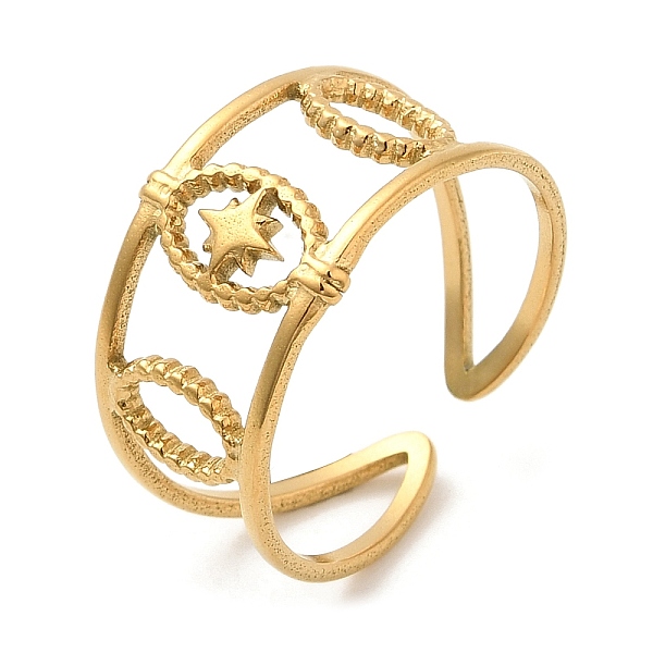 PandaHall 304 Stainless Steel Hollow Open Cuff Rings for Women, Oval with Star, Real 18K Gold Plated, US Size 7(17.3mm) 304 Stainless Steel
PandaHall 304 Stainless Steel Hollow Open Cuff Rings for Women, Oval with Star, Real 18K Gold Plated, US Size 7(17.3mm) 304 Stainless Steel