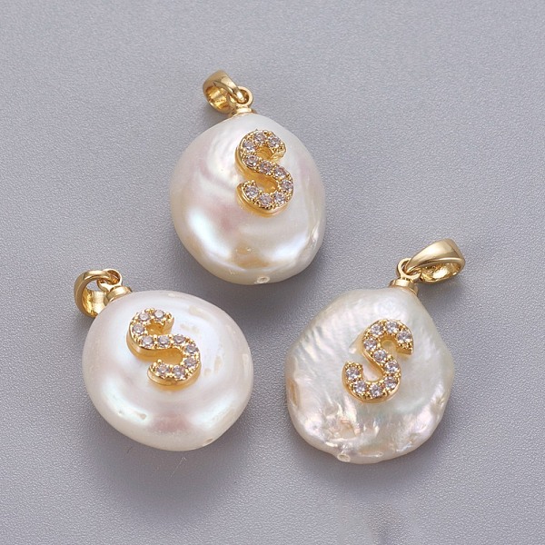PandaHall Natural Cultured Freshwater Pearl Pendants, with Brass Micro Pave Cubic Zirconia Findings, Nuggets with Letter, Long-Lasting..., Clear
PandaHall Natural Cultured Freshwater Pearl Pendants, with Brass Micro Pave Cubic Zirconia Findings, Nuggets with Letter, Long-Lasting..., Clear