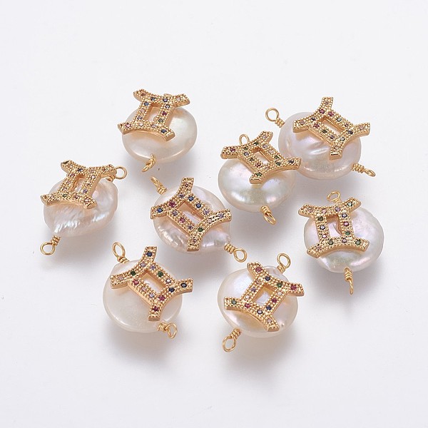 PandaHall Natural Pearl Links connectors, with Brass Micro Pave Cubic Zirconia Findings, Flat Round with Constellation, Golden, Colorful...
PandaHall Natural Pearl Links connectors, with Brass Micro Pave Cubic Zirconia Findings, Flat Round with Constellation, Golden, Colorful...