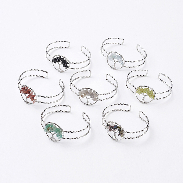 PandaHall Natural Gemstone Chip Bead Cuff Bangles, with Platinum Tone Brass Findings, 2 inchx2-3/8 inch~2-3/8 inch(50x60~62mm) Mixed Stone
PandaHall Natural Gemstone Chip Bead Cuff Bangles, with Platinum Tone Brass Findings, 2 inchx2-3/8 inch~2-3/8 inch(50x60~62mm) Mixed Stone