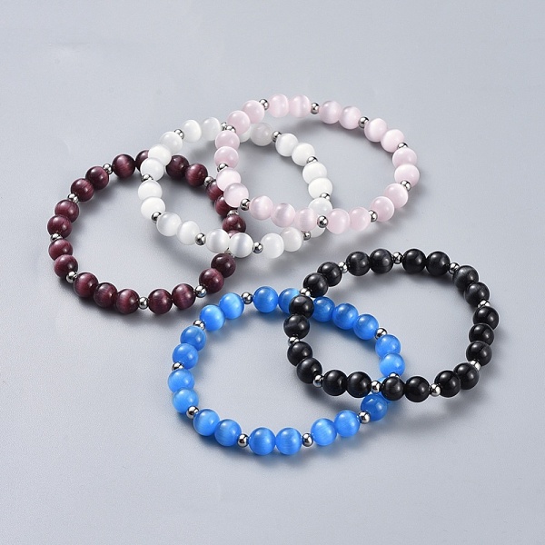 PandaHall Cat Eye Beads Stretch Bracelets, with 304 Stainless Steel Smooth Beads, Round, Mixed Color, 2-1/8 inch(5.3cm) Cat Eye Multicolor
PandaHall Cat Eye Beads Stretch Bracelets, with 304 Stainless Steel Smooth Beads, Round, Mixed Color, 2-1/8 inch(5.3cm) Cat Eye Multicolor