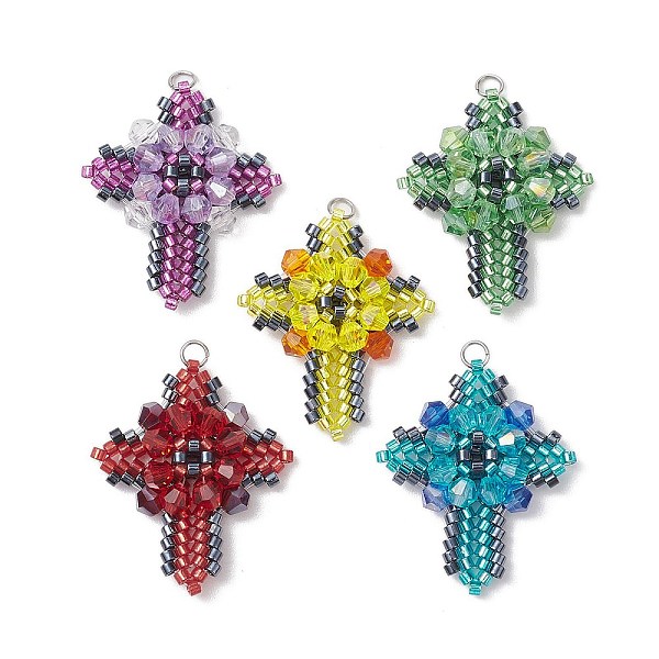 PandaHall Glass Seed Beads Pendants, with Nylon Wire, with Jump Ring, Mixed Color, 32.5x27~27.5x6mm, Hole: 3mm Glass Cross Multicolor
PandaHall Glass Seed Beads Pendants, with Nylon Wire, with Jump Ring, Mixed Color, 32.5x27~27.5x6mm, Hole: 3mm Glass Cross Multicolor