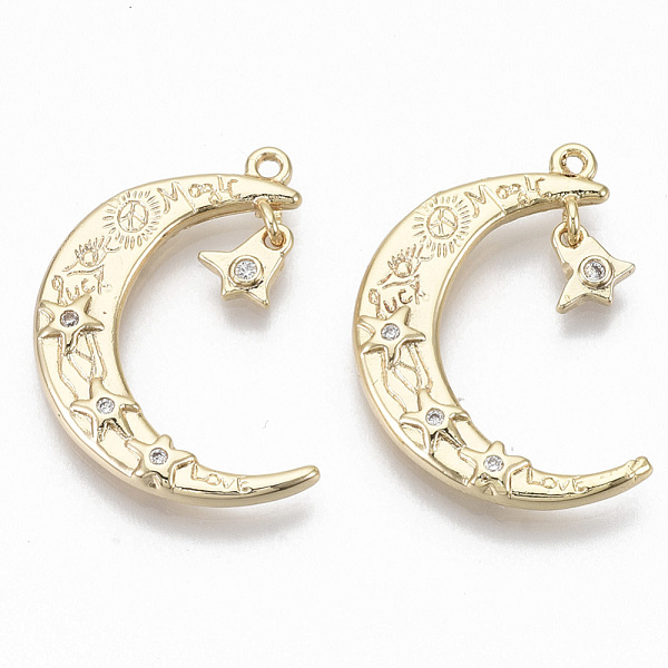 PandaHall Brass Micro Pave Cubic Zirconia Pendants, Moon with Star & Bell, Nickel Free, Clear, Real 18K Gold Plated, 25.5x18x2.5mm, Hole...
PandaHall Brass Micro Pave Cubic Zirconia Pendants, Moon with Star & Bell, Nickel Free, Clear, Real 18K Gold Plated, 25.5x18x2.5mm, Hole...