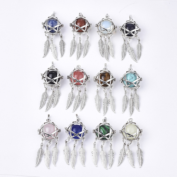 PandaHall Alloy Cage Big Pendants, Hollow Round, with Mixed Stone Round Beads, Antique Silver, Woven Net/Web with Feather, Mixed Color..., Multicolor
PandaHall Alloy Cage Big Pendants, Hollow Round, with Mixed Stone Round Beads, Antique Silver, Woven Net/Web with Feather, Mixed Color..., Multicolor