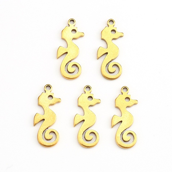 PandaHall Vacuum Plating 304 Stainless Steel Pendants, Laser Cut, Sea Horse, Golden, 17.5x7.5x1mm, Hole: 1.2mm 304 Stainless Steel Sea Horse
PandaHall Vacuum Plating 304 Stainless Steel Pendants, Laser Cut, Sea Horse, Golden, 17.5x7.5x1mm, Hole: 1.2mm 304 Stainless Steel Sea Horse