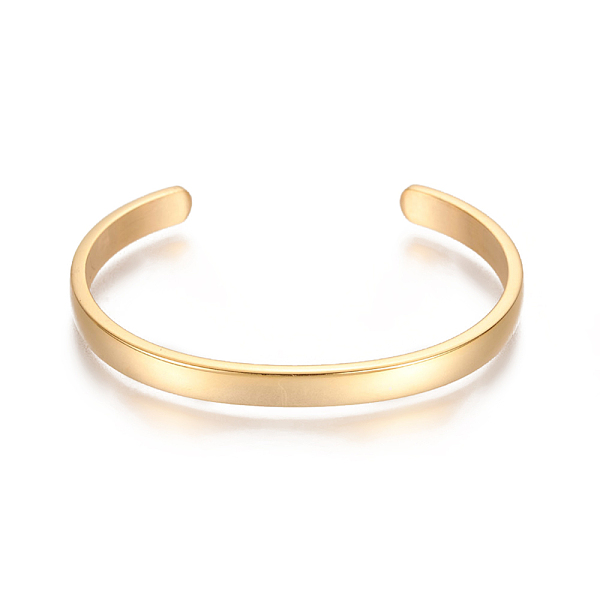 PandaHall Ion Plating(IP) 304 Stainless Steel Cuff Bangles, Golden, 2-1/4x1-5/8 inch(5.7x4cm), 6mm 304 Stainless Steel
PandaHall Ion Plating(IP) 304 Stainless Steel Cuff Bangles, Golden, 2-1/4x1-5/8 inch(5.7x4cm), 6mm 304 Stainless Steel