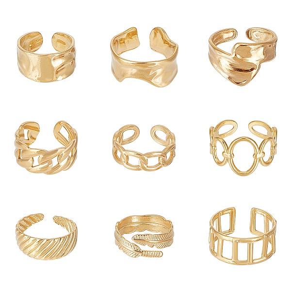 PandaHall ANATTASOUL 9Pcs 9 Style Titanium Steel Open Cuff Ring for Women, Golden, Inner Diameter: 17~18.3mm, 1pc/style Titanium Steel
PandaHall ANATTASOUL 9Pcs 9 Style Titanium Steel Open Cuff Ring for Women, Golden, Inner Diameter: 17~18.3mm, 1pc/style Titanium Steel