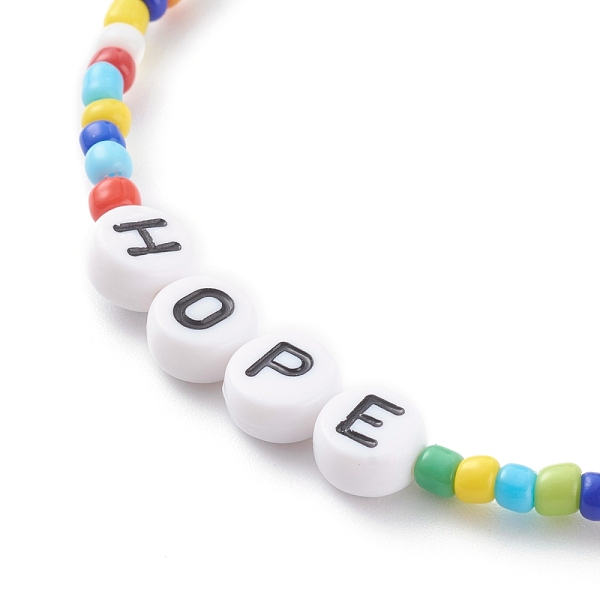 PandaHall Glass Seed Beads Stretch Bracelets, with Acrylic Letter Beads, Word HOPE, Colorful, Inner Diameter: 2-1/4 inch(5.7cm) Glass
PandaHall Glass Seed Beads Stretch Bracelets, with Acrylic Letter Beads, Word HOPE, Colorful, Inner Diameter: 2-1/4 inch(5.7cm) Glass
