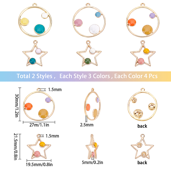 PandaHall SUNNYCLUE Alloy Enamel Pendants, Ring & Star, Light Gold, Mixed Color, 24pcs/box Alloy+Enamel Mixed Shapes Multicolor
PandaHall SUNNYCLUE Alloy Enamel Pendants, Ring & Star, Light Gold, Mixed Color, 24pcs/box Alloy+Enamel Mixed Shapes Multicolor