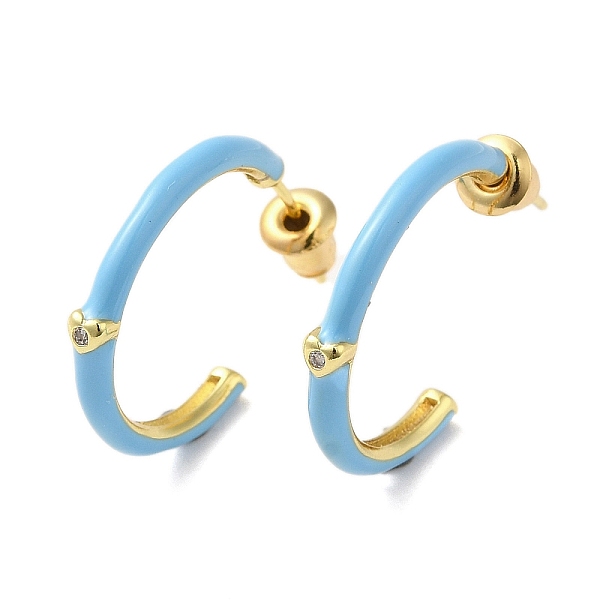 PandaHall Real 18K Gold Plated Brass Ring Stud Earrings, Half Hoop Earrings with Enamel, Sky Blue, 19.5x2.5mm Brass Ring
PandaHall Real 18K Gold Plated Brass Ring Stud Earrings, Half Hoop Earrings with Enamel, Sky Blue, 19.5x2.5mm Brass Ring