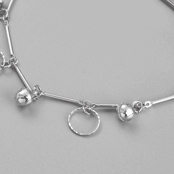 PandaHall Brass Textured Ring Charm Anklets, with Bar Link Chains and Bell Charms, Platinum, 8-7/8 inch(22.4cm) Brass
PandaHall Brass Textured Ring Charm Anklets, with Bar Link Chains and Bell Charms, Platinum, 8-7/8 inch(22.4cm) Brass