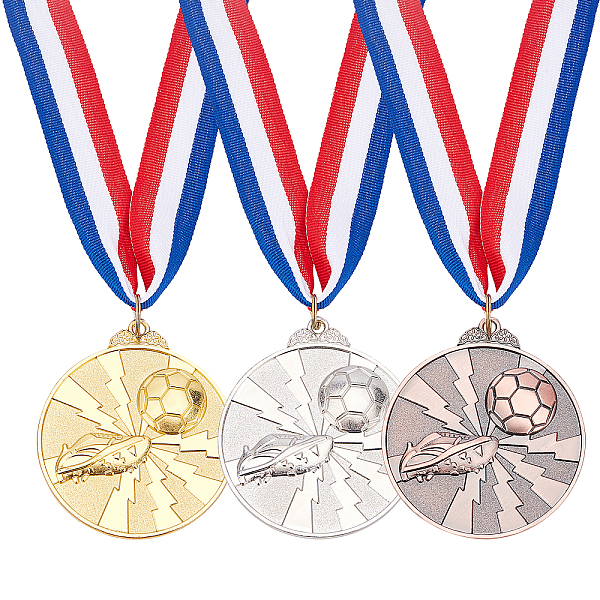 PandaHall AHANDMAKER 9Pcs 9 Colors Zinc Alloy Medal, with Cotton Belt, Flat Round with Football Pattern, Mixed Color, 48.5cm, 3pcs/color...
PandaHall AHANDMAKER 9Pcs 9 Colors Zinc Alloy Medal, with Cotton Belt, Flat Round with Football Pattern, Mixed Color, 48.5cm, 3pcs/color...