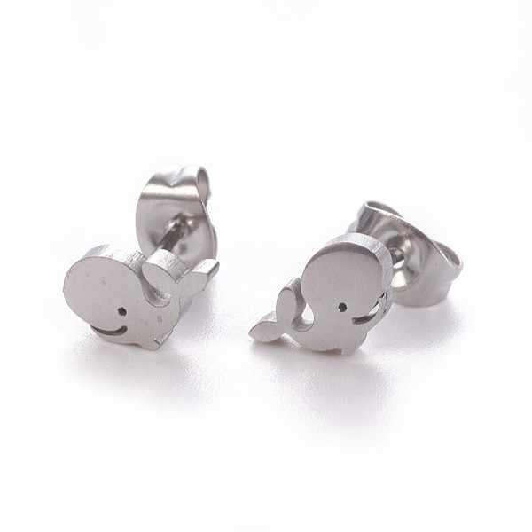 PandaHall 304 Stainless Steel Stud Earrings, with Ear Nuts/Earring Back, Whale Shape, Stainless Steel Color, 5x8.5mm, Pin: 0.8mm 304...
PandaHall 304 Stainless Steel Stud Earrings, with Ear Nuts/Earring Back, Whale Shape, Stainless Steel Color, 5x8.5mm, Pin: 0.8mm 304...