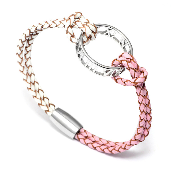 PandaHall Alloy Ring Links Bracelets, with Leather Cord and Alloy Magnetic Clasps, Platinum, Pearl Pink, 7-1/2 inch(19cm) Alloy Pink
PandaHall Alloy Ring Links Bracelets, with Leather Cord and Alloy Magnetic Clasps, Platinum, Pearl Pink, 7-1/2 inch(19cm) Alloy Pink