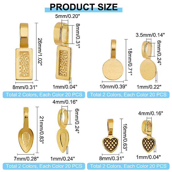PandaHall 160 Pcs Alloy Glue On Pendant Bail, 8 Styles Tibetan Style Alloy Flat Pad Bails Rectangle Heart Flat Round Teardrop Bails...
PandaHall 160 Pcs Alloy Glue On Pendant Bail, 8 Styles Tibetan Style Alloy Flat Pad Bails Rectangle Heart Flat Round Teardrop Bails...