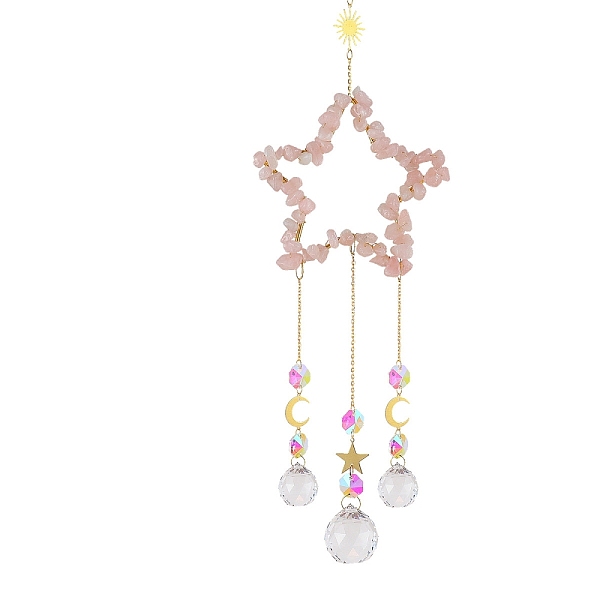 PandaHall Natural Rose Quartz Chip Wrapped Metal Star Hanging Ornaments, Glass Teardrop Tassel Suncatchers for Home Garden Outdoor...
PandaHall Natural Rose Quartz Chip Wrapped Metal Star Hanging Ornaments, Glass Teardrop Tassel Suncatchers for Home Garden Outdoor...