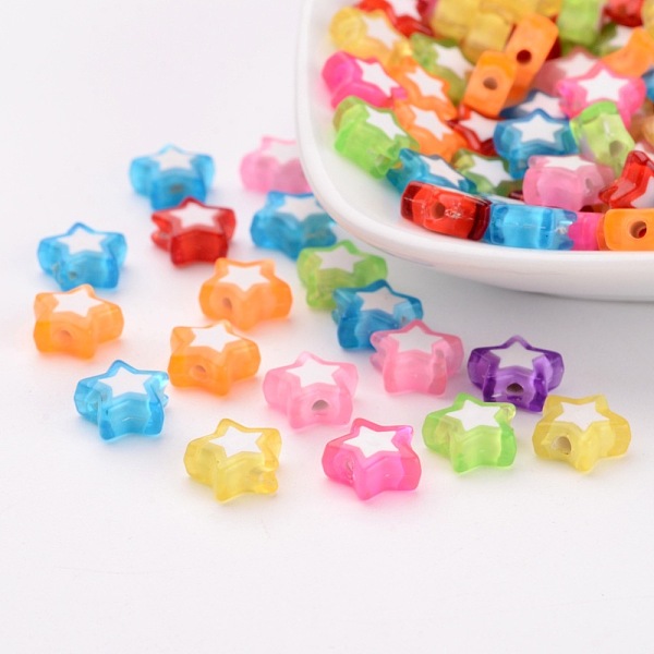 PandaHall Transparent Acrylic Beads, Bead in Bead, Star, Mixed Color, 9x10x4mm, Hole: 2mm, about 2520pcs/500g Acrylic Star Multicolor
PandaHall Transparent Acrylic Beads, Bead in Bead, Star, Mixed Color, 9x10x4mm, Hole: 2mm, about 2520pcs/500g Acrylic Star Multicolor