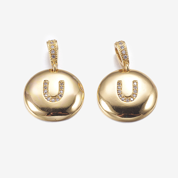 PandaHall Brass Pendants, with Cubic Zirconia, Cadmium Free & Lead Free, Flat Round with Letter, Golden, Letter.U, 22mm, Hole: 2x3mm...
PandaHall Brass Pendants, with Cubic Zirconia, Cadmium Free & Lead Free, Flat Round with Letter, Golden, Letter.U, 22mm, Hole: 2x3mm...
