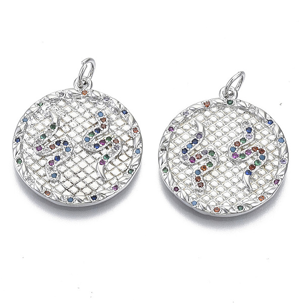 PandaHall Brass Micro Pave Cubic Zirconia Pendants, Textured, with Jump Rings, Nickel Free, Flat Round with Double Snakes, Colorful, Real...
PandaHall Brass Micro Pave Cubic Zirconia Pendants, Textured, with Jump Rings, Nickel Free, Flat Round with Double Snakes, Colorful, Real...