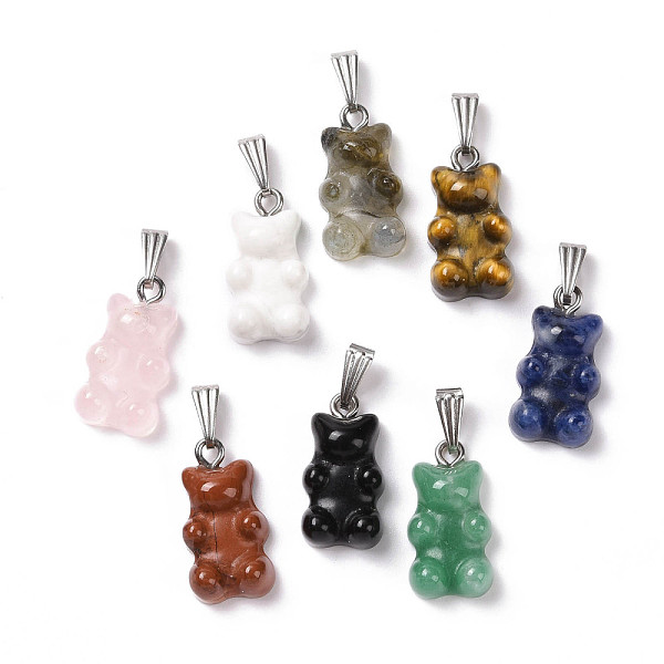 PandaHall Natural Mixed Stone Pendants, with Stainless Steel Color Tone 201 Stainless Steel Findings, Bear, Mixed Dyed and Undyed, 27.5mm...
PandaHall Natural Mixed Stone Pendants, with Stainless Steel Color Tone 201 Stainless Steel Findings, Bear, Mixed Dyed and Undyed, 27.5mm...