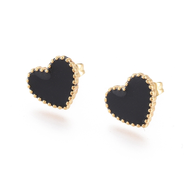 PandaHall 304 Stainless Steel Stud Earrings, with Enamel and Ear Nuts, Heart, Black, Golden, 9.5x10.5x1.5mm, Pin: 0.6mm, 6pairs/card 304...
PandaHall 304 Stainless Steel Stud Earrings, with Enamel and Ear Nuts, Heart, Black, Golden, 9.5x10.5x1.5mm, Pin: 0.6mm, 6pairs/card 304...