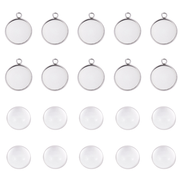 PandaHall 304 Stainless Steel Pendant Cabochon Settings and Clear Half Round Glass Cabochon, Flat Round, Stainless Steel Color, Settings...
PandaHall 304 Stainless Steel Pendant Cabochon Settings and Clear Half Round Glass Cabochon, Flat Round, Stainless Steel Color, Settings...