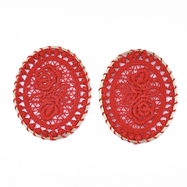 PandaHall Polyester Woven Big Pendant Decorations, with Iron Findings, Oval with Flower, Light Gold, Red, 52.5x42x2mm Polyester Oval Red
PandaHall Polyester Woven Big Pendant Decorations, with Iron Findings, Oval with Flower, Light Gold, Red, 52.5x42x2mm Polyester Oval Red