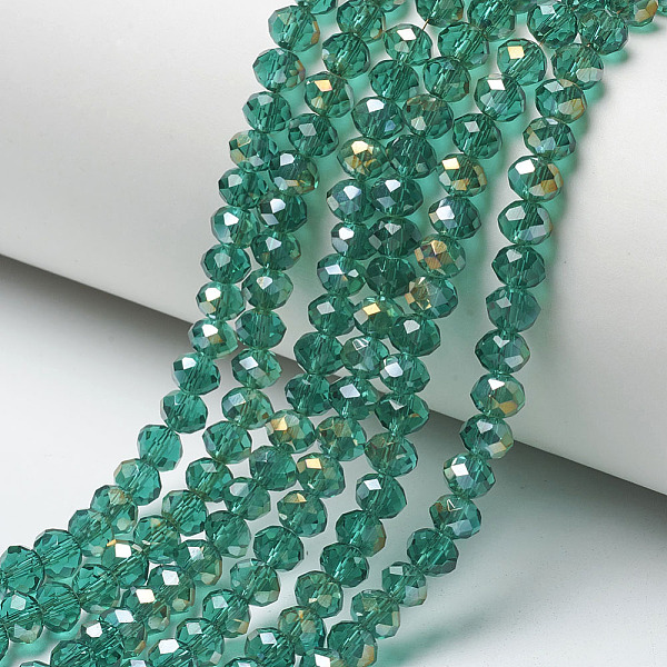PandaHall Electroplate Transparent Glass Beads Strands, Half Rainbow Plated, Faceted, Rondelle, Medium Sea Green, 4x3mm, Hole: 0.4mm, about...
PandaHall Electroplate Transparent Glass Beads Strands, Half Rainbow Plated, Faceted, Rondelle, Medium Sea Green, 4x3mm, Hole: 0.4mm, about...