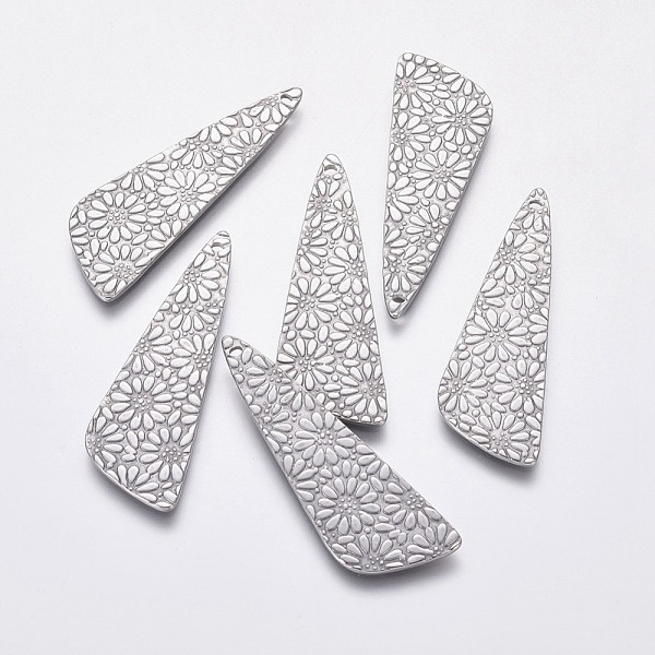 PandaHall 304 Stainless Steel Pendants, Triangle with Flower, Stainless Steel Color, 40x13x1mm, Hole: 1mm 304 Stainless Steel Triangle
PandaHall 304 Stainless Steel Pendants, Triangle with Flower, Stainless Steel Color, 40x13x1mm, Hole: 1mm 304 Stainless Steel Triangle