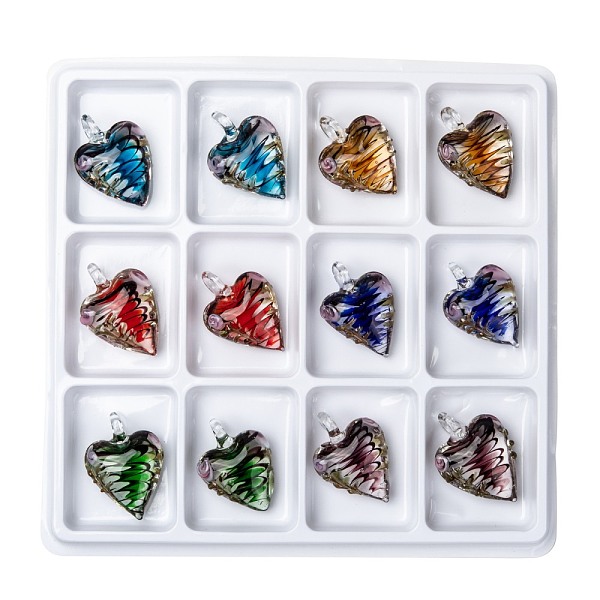 PandaHall Handmade Goldensand Lampwork Pendants, Heart, Mixed Color, 42~52x30~33x15~17mm, Hole: 5~10m, 12pcs/box Lampwork Heart Multicolor
PandaHall Handmade Goldensand Lampwork Pendants, Heart, Mixed Color, 42~52x30~33x15~17mm, Hole: 5~10m, 12pcs/box Lampwork Heart Multicolor