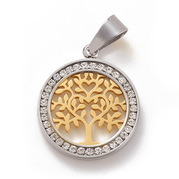 PandaHall 304 Stainless Steel Pendants, with Crystal Rhinestone, Flat Round with Tree, Golden & Stainless Steel Color, 28x24x3mm, Hole..., Clear
PandaHall 304 Stainless Steel Pendants, with Crystal Rhinestone, Flat Round with Tree, Golden & Stainless Steel Color, 28x24x3mm, Hole..., Clear