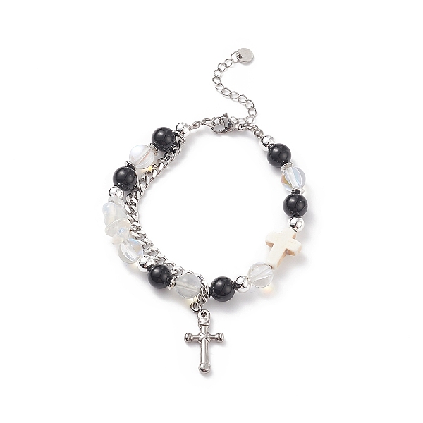 PandaHall Natural & Synthetic Mixed Stone Beaded Bracelet with Cross Charm, 304 Stainless Steel Jewelry for Men Women, White, 7-5/8 inch...
PandaHall Natural & Synthetic Mixed Stone Beaded Bracelet with Cross Charm, 304 Stainless Steel Jewelry for Men Women, White, 7-5/8 inch...