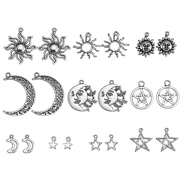 PandaHall Tibetan Style Alloy Pendants, Lead Free, Sun and Moon and Star, Antique Silver, 29x26x1.5mm, Hole: 2mm, 50pcs/box Alloy Moon
PandaHall Tibetan Style Alloy Pendants, Lead Free, Sun and Moon and Star, Antique Silver, 29x26x1.5mm, Hole: 2mm, 50pcs/box Alloy Moon