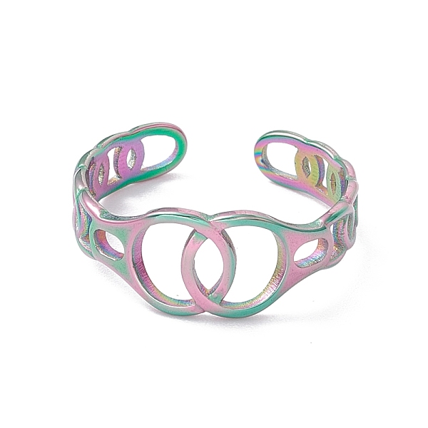 PandaHall Ion Plating(IP) 304 Stainless Steel Interlocking Double Rings Open Cuff Ring, Hollow Ring for Women, Rainbow Color, US Size 8...
PandaHall Ion Plating(IP) 304 Stainless Steel Interlocking Double Rings Open Cuff Ring, Hollow Ring for Women, Rainbow Color, US Size 8...