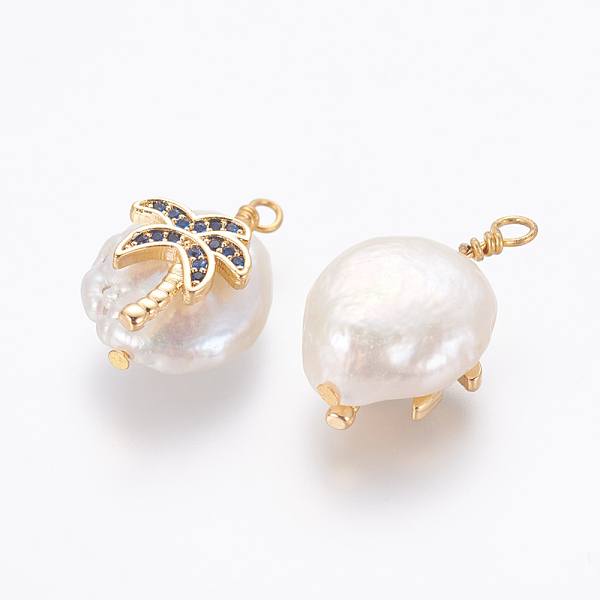 PandaHall Natural Cultured Freshwater Pearl Pendants, with Brass Micro Pave Cubic Zirconia Findings, Nuggets with Coconut Tree, Golden, Dark..., Blue
PandaHall Natural Cultured Freshwater Pearl Pendants, with Brass Micro Pave Cubic Zirconia Findings, Nuggets with Coconut Tree, Golden, Dark..., Blue