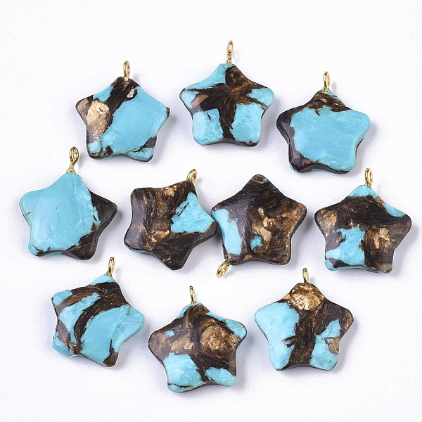 PandaHall Assembled Synthetic Turquoise and Bronzite Pendants, with Golden Tone Iron Loop, Star, Sky Blue, 23~24x21x5mm, Hole: 2mm Synthetic...
PandaHall Assembled Synthetic Turquoise and Bronzite Pendants, with Golden Tone Iron Loop, Star, Sky Blue, 23~24x21x5mm, Hole: 2mm Synthetic...