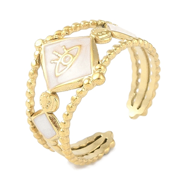 PandaHall Ion Plating(IP) 304 Stainless Steel Enamel Rhombus with Eey Cuff Rings, Hollow Open Rings for Women, Real 18K Gold Plated, 13.5..., White
PandaHall Ion Plating(IP) 304 Stainless Steel Enamel Rhombus with Eey Cuff Rings, Hollow Open Rings for Women, Real 18K Gold Plated, 13.5..., White
