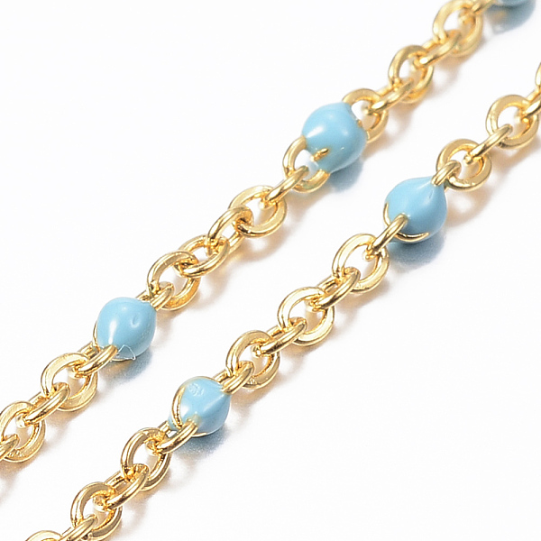 PandaHall 304 Stainless Steel Cable Chain Anklets, with Enamel Links, Golden, Sky Blue, 9 inch(23cm), 1.5~2mm Stainless Steel Blue
PandaHall 304 Stainless Steel Cable Chain Anklets, with Enamel Links, Golden, Sky Blue, 9 inch(23cm), 1.5~2mm Stainless Steel Blue