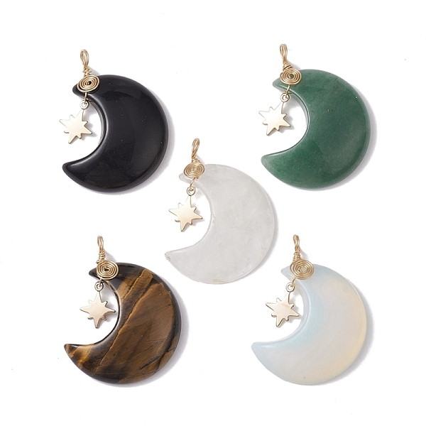 PandaHall Natural & Synthetic Mixed Gemstone Pendants, Crescent Moon Charms with Golden Plated Brass Star, 42~43x32~33x7.5~8mm, Hole: 4.5mm...
PandaHall Natural & Synthetic Mixed Gemstone Pendants, Crescent Moon Charms with Golden Plated Brass Star, 42~43x32~33x7.5~8mm, Hole: 4.5mm...